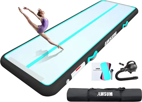 Vista 12 de AWSUM Tapete inflable de gimnasia de aire de 10 pies, 13 pies, 16 pies, 20 pies, 23 pies tapete de entrenamiento de 4/8 pulgadas de grosor con bomba