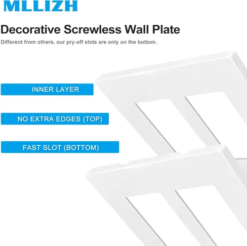 Vista 2 de Placas decorativas de pared de 2 segmentos sin tornillos, cubierta de placa frontal termoplástica irrompible para interruptor de toma de receptáculo