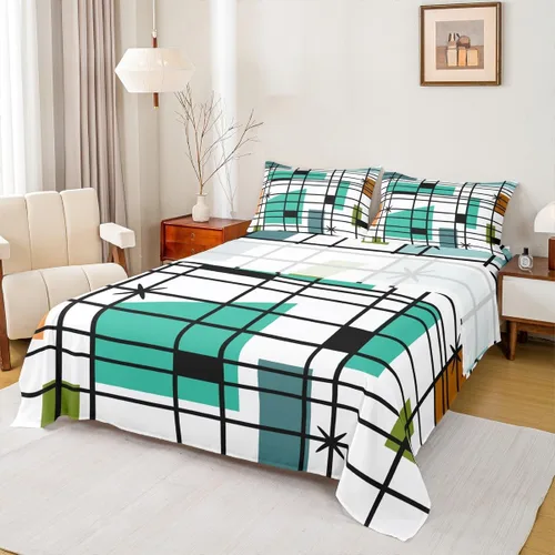 Vista 13 de Erosebridal Juego de sábanas tamaño individual color gris y blanco y verde azulado, juego de sábanas de arte abstracto, juego de sábanas estéticas