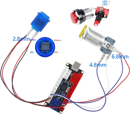 Vista 3 de SJJX Arcade DIY Kit LED USB Encoder Board Zero Delay Arcade Controller Joystick Button Fight Stick Raspberry Pi Retro Pie MAME 5V LED Power