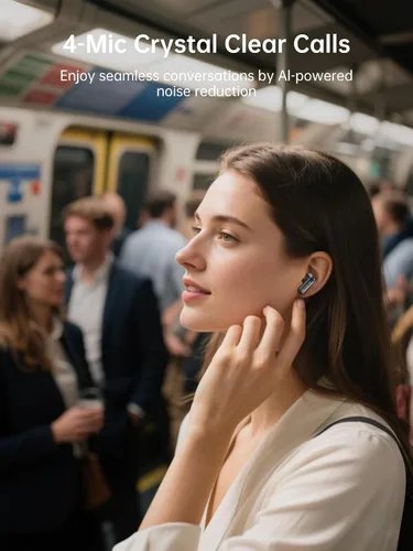 Vista 3 de 1 Hora Auriculares inalámbricos con cancelación activa de ruido, 4 micrófonos integrados, auriculares Bluetooth de 5.4 pulgadas, pantalla LED