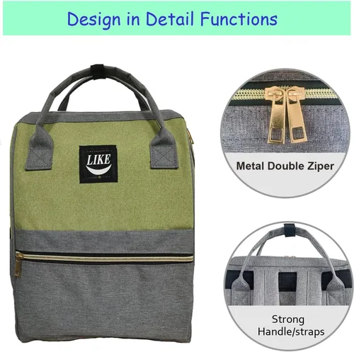 Vista 5 de LIKE Mochila ligera resistente al agua casual para trabajo, compras, viajes, Verde, Classic