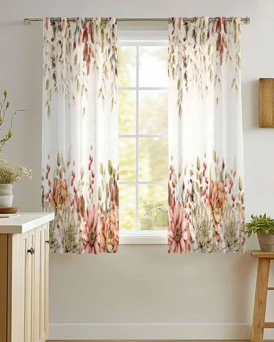 Vista 7 de Cortinas traslúcidas de hojas de eucalipto de 39 pulgadas de largo, juego de 2 paneles de cortinas para cocina, dormitorio, sala de estar, pasillo