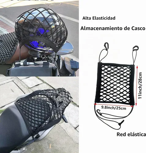 Vista 6 de Red de carga mejorada para almacenamiento de cascos de motocicleta, red elástica de doble capa de alta elasticidad de 11 x 9.8 pulgadas