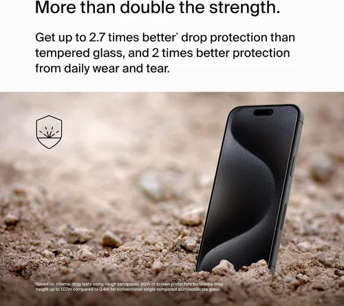 Vista 3 de Belkin ScreenForce UltraGlass 2 - Protector de pantalla para iPhone 15 Pro Max, resistente a los arañazos, vidrio probado con dureza 9H con diseño