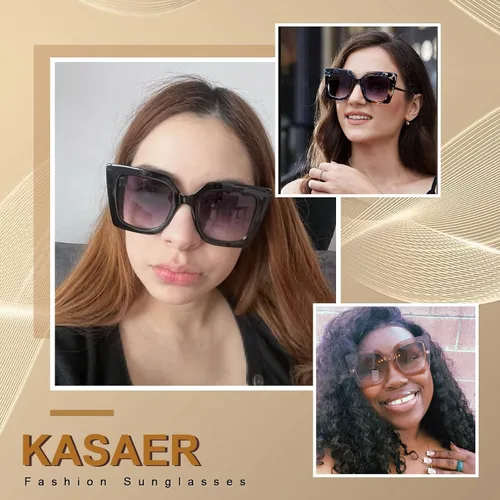 Vista 2 de Karsaer Gafas de sol cuadradas de gran tamaño con incrustaciones de perlas para mujer, K7159