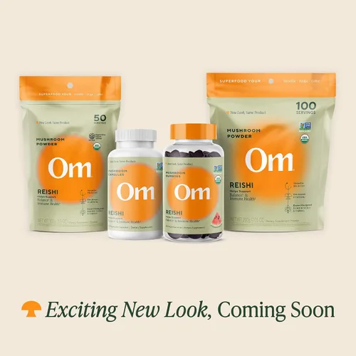 Vista 2 de Om Mushroom Superfood Reishi - Suplemento superalimenticio de cápsulas de hongos, 90 unidades, 30 días, adapttógeno, apoyo al estrés y al sistema