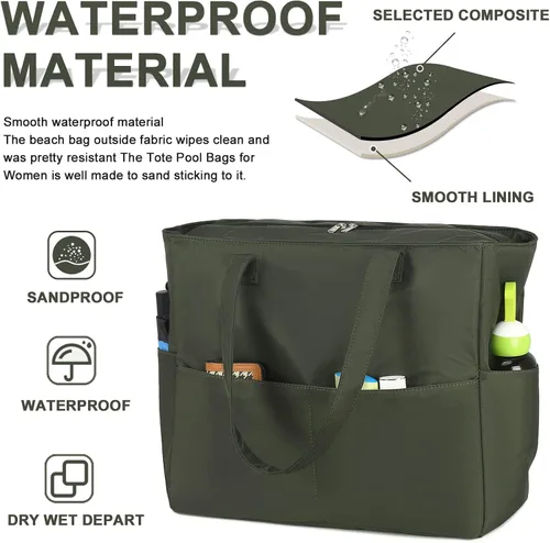 Vista 7 de Bolsa de playa y piscina para mujer, grande, bolsa de gimnasio con compartimento húmedo para viajes, impermeable