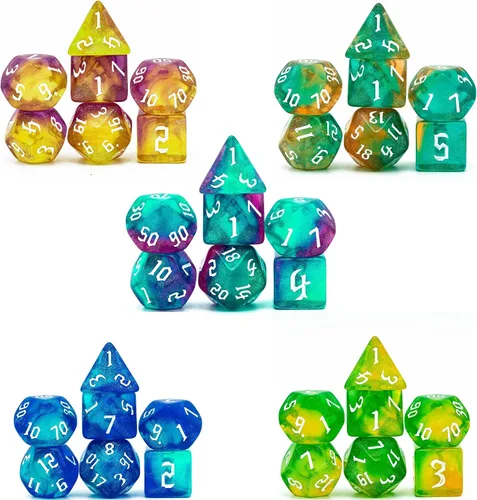 Vista 33 de Juego de 10 dados poliédricos DND (70 piezas) con 2 bolsas de cuero, juego de dados D&D para Calabozos y Dragones, juegos de mesa RPG