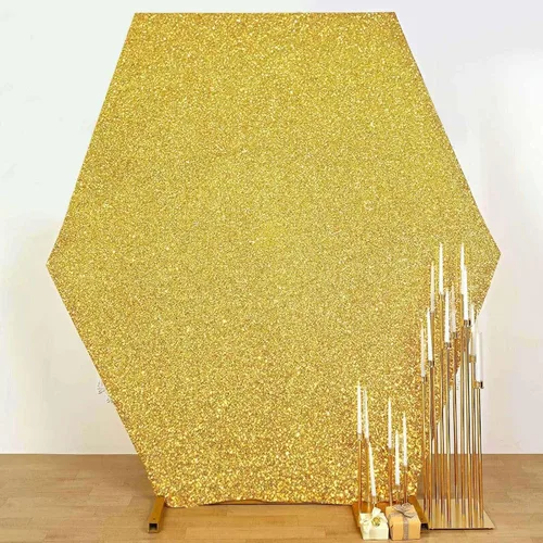 Vista 10 de Efavormart - Cubierta de fondo hexagonal de elastano de 2 lados color champán de 8 x 7 pies