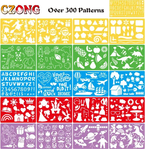 Vista 6 de Juego de 21 plantillas de dibujo para niños de más de 300 patrones diferentes para dibujar historias infantiles imaginativas, plantillas lavables