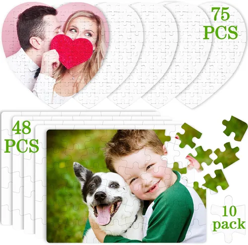 Vista 3 de Sumind 1 juego de rompecabezas de sublimación en blanco rectangular para hacer tu propio corazón blanco en forma de corazón, rompecabezas