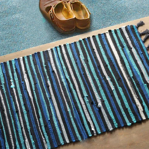 Vista 4 de Chindi - Alfombra de trapo, lavable a máquina, reversible, de algodón, tejida a mano, multicolor, a rayas, para dormitorio, sala de estar, cocina