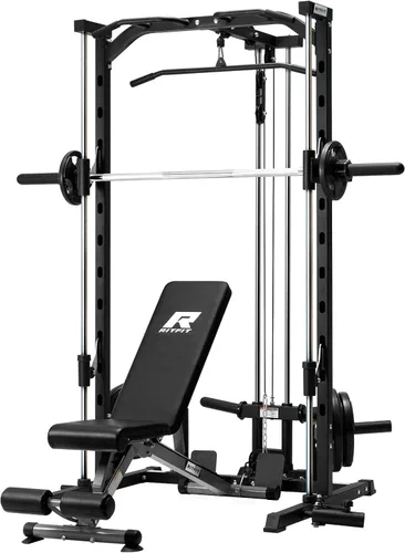 Vista 13 de RitFit Smith - Estante de potencia para máquina con sistema LAT-Pull Down, minas terrestres, barra de barra, clavijas de almacenamiento de placas