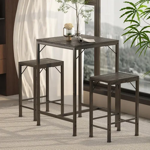 Vista 2 de Homeiju Juego de mesa y sillas de bar, mesa de bar cuadrada con 2 taburetes, juego de comedor que ahorra espacio para 2, perfecto para cocina