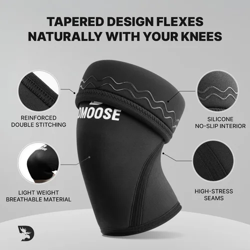 Vista 2 de DMoose Fitness Rodilleras para levantamiento de pesas (par) rodilleras de 78 pulgadas para apoyo articular, sentadillas y levantamiento de potencia