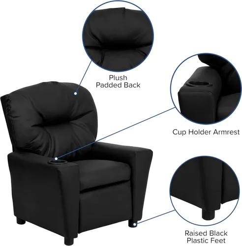Vista 8 de Flash Furniture Chandler LeatherSoft - Silla reclinable para niños con portavasos y reclinable de seguridad, silla reclinable contemporánea