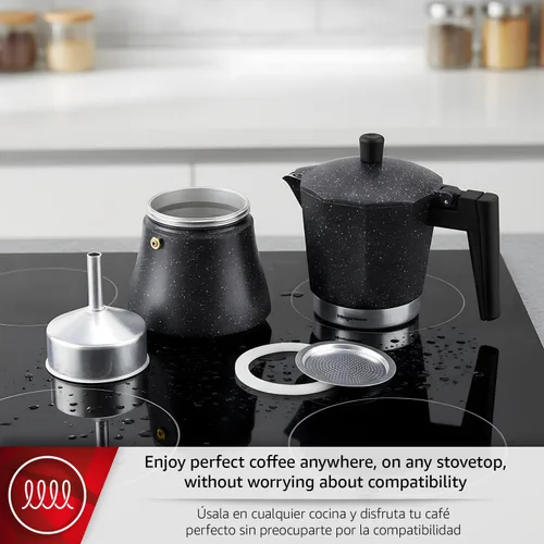 Vista 3 de Magefesa Onix - Olla de café expreso de 9 tazas, cafetera italiana de acero inoxidable y aluminio, compatible con todas las estufas