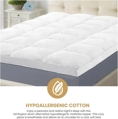 Vista 6 de Superior Cubrecolchón, alternativa al plumón, almohada de cama de 2 pulgadas de profundidad, almohadilla cómoda, protector de colchón esponjoso