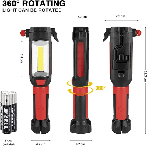 Vista 4 de Maksone Herramienta automática de emergencia 9 en 1 con linterna, interruptor de ventanas y cortador de cinturón de seguridad, luz de trabajo LED