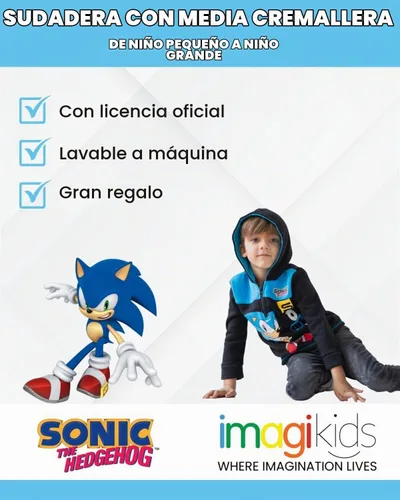 Vista 4 de SEGA Sonic the Hedgehog - Sudadera de forro polar con media cremallera para niños pequeños y grandes Negro