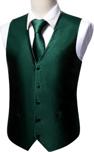 Vista 5 de Barry.Wang Chaleco formal de los hombres Paisley Jacquard seda corbata traje chaleco conjunto boda 5PCS