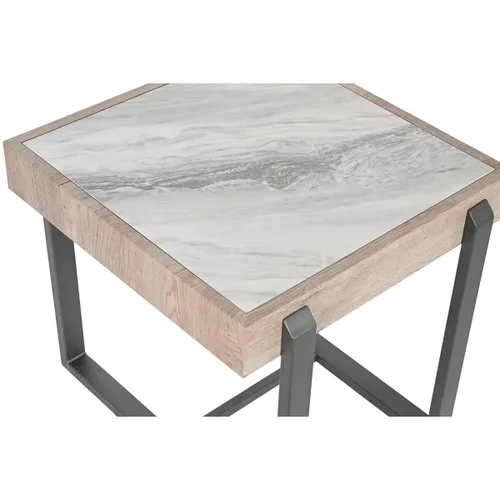 Vista 3 de Mesa auxiliar Home ESPRIT Blanco Gris Natural Metal 50 x 50 x 50 cm