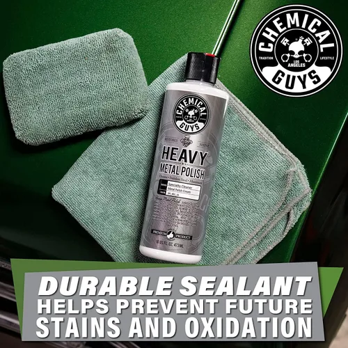 Vista 4 de Chemical Guys, Heavy Metal Polish SPI_402_16 - Abrillantador pesado restaurador y protector para metales (16 oz) y toallas de microfibra de grado