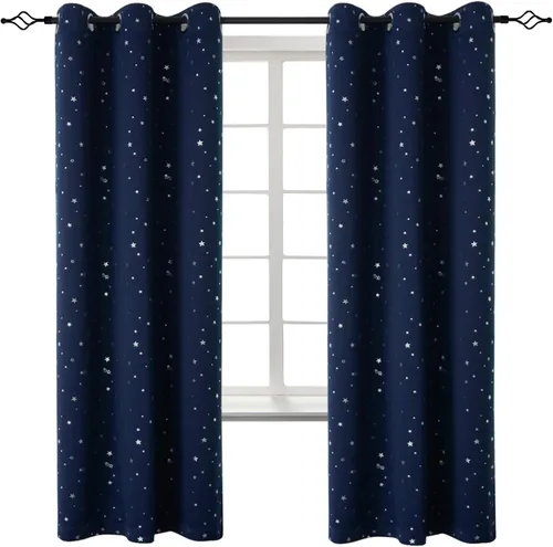 Vista 92 de BGment Cortinas opacas para dormitorio infantil, con aislamiento térmico, con ojales, estampado de estrellas plateadas, cortinas para oscurecer