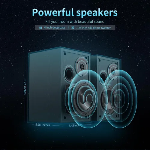 Vista 2 de BESTISAN Altavoces de estantería alimentados de 4 pulgadas con graves profundos, altavoces de monitor de estudio Bluetooth 5.0, altavoces de audio