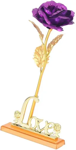 Vista 9 de Flor de lámina de oro de 24 quilates con lámina de oro artificial, regalo romántico para decoración de mesa del hogar ()