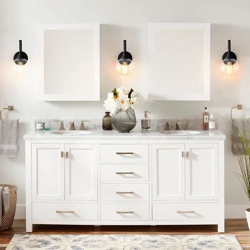 Vista 2 de Juego de dos apliques de pared negros, lámpara de pared moderna con pantalla de vidrio transparente, accesorios de iluminación de tocador de baño