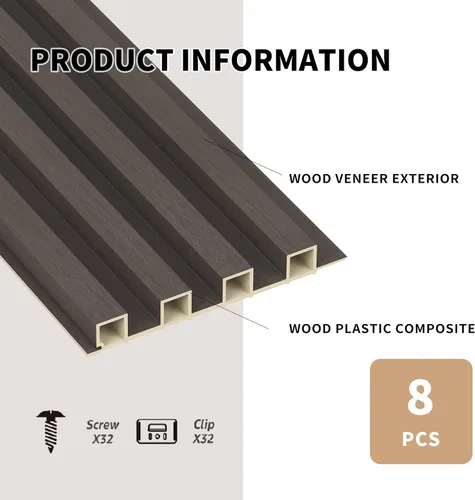 Vista 3 de POHARE WPC - Paneles de pared de listones, 8 unidades de 95 x 6 pulgadas, listones decorativos de madera acústica para pared y techos, paneles