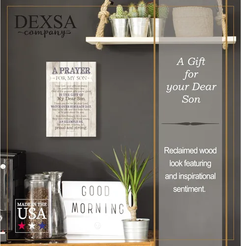 Vista 2 de DEXSA Placa de madera con texto en inglés "Son Praying", fabricada en los Estados Unidos, 6 x 9 pulgadas, marco vertical para decoración de pared