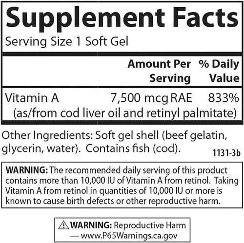 Vista 4 de Carlson Vitamina A, 25000 UI (7500 mcg RAE), Visión Health, 100 cápsulas