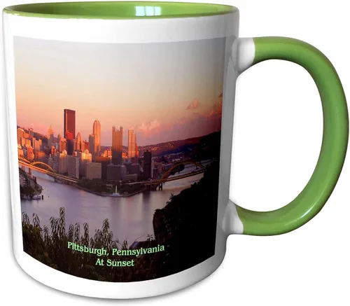 Vista 8 de 3dRose mug_55311_4 "Pittsburgh Skyline At Sunset" - Taza negra de dos tonos, 11 onzas, multicolor Blanco