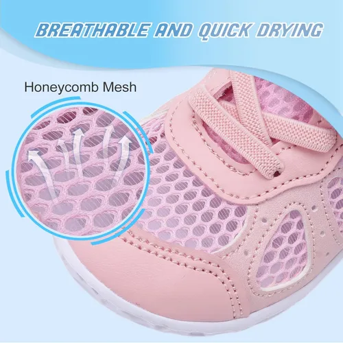 Vista 2 de L-RUN Zapatos deportivos para niños y niñas, zapatos de verano para caminar descalzos, zapatos de tenis ligeros de malla