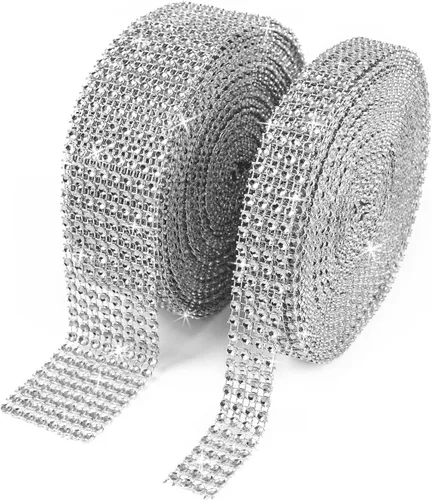 Vista 9 de BTSD-home Rollo de cinta de diamantes de imitación de 20 yardas, 2 rollos, para pasteles de boda, decoraciones de cumpleaños, eventos de baby Negro