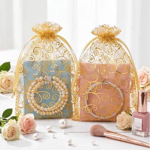 Vista 7 de joycraft 50 bolsas de regalo de organza – 11.8 x 7.9 pulgadas, bolsas de regalo de malla dorada con cordón, bolsa de organza para regalo de San