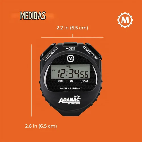 Vista 4 de Cronómetro digital MARATHON Adanac 4000 con pantalla extra grande y botones, resistente al agua., 1