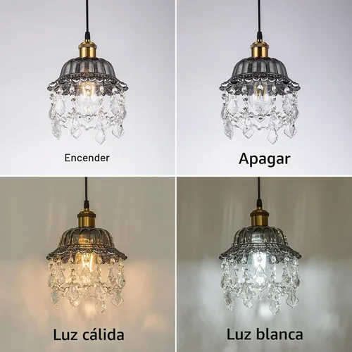 Vista 4 de Candelabro de cristal enchufable, estilo vintage, mini lámpara colgante de cristal con enchufe, cable de 14.7 pies de largo con interruptor