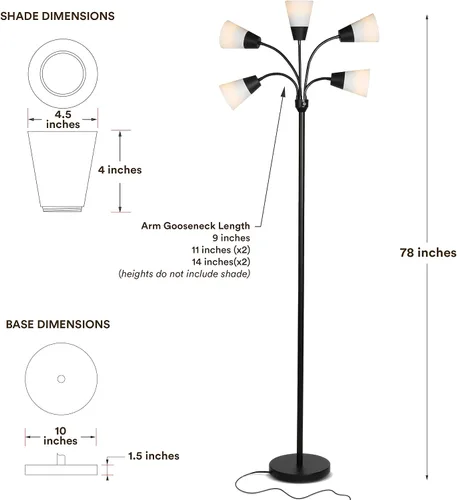 Vista 8 de Brightech Medusa - Lámpara de pie LED moderna – Lámpara de pie de múltiples cabezales para salas de estar y oficinas – Lámpara alta con pantalla