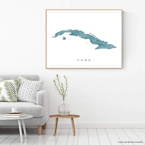 Vista 5 de Cuba Map Wall Art Print 8x10, Cuba Poster 24x36, Handmade Topographic Cuba Decorations for Home, Havana, Caribbean Island, Cuba Gifts by Maps As Art