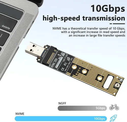 Vista 2 de ELUTENG Adaptador NVME a USB 3.1 Gen 2 a M.2 NVMe SSD Convertidor Adaptador 10Gbps PCIe basado M Key Disco Duro Lector Max 4TB Soporte UASP para SSD