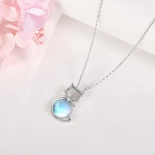 Vista 4 de POPLYKE Collar de gato o familia para mujeres y niñas, plata de ley 925, luna celta, gato, joyería Wiccana, regalo para esposa