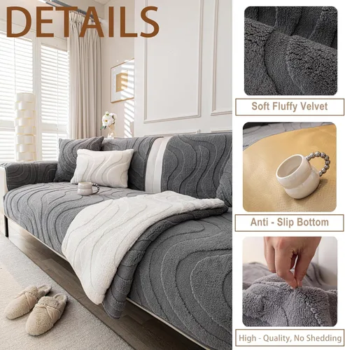 Vista 3 de Fundas para Reposabrazos de Sofá, Fundas de Felpa de Terciopelo Vintage para Sofá, Fundas Antideslizantes para Sillón y Sofá, Almohadillas
