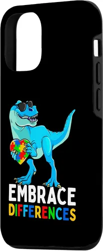 Vista 2 de Carcasa para iPhone 15 con diseño de rompecabezas de dinosaurios, concientización del autismo para niños