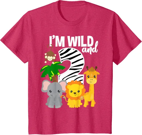 Vista 66 de Camiseta de cumpleaños con temática de zoológico de I'm Wild and 2, Negro, S