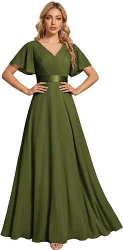 Vista 9 de Ever-Pretty Vestidos formales de mujer para madre de la novia, de manga corta, de chifón, con cintura imperio, de largo hasta el suelo, para dama