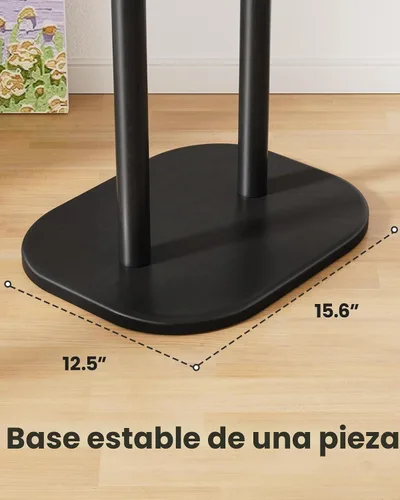 Vista 7 de Pipishell Perchero independiente de madera maciza con 8 ganchos y estantes 2 estantes de almacenamiento, base grande de una sola pieza